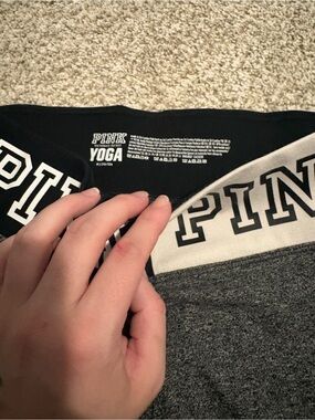 PINK Victoria's Secret Gray & Black Yoga Leggings with White Logo